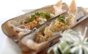 Steamed Live Scottish Royal Razor Clam with Minced Garlic - Close Up Shot 2
